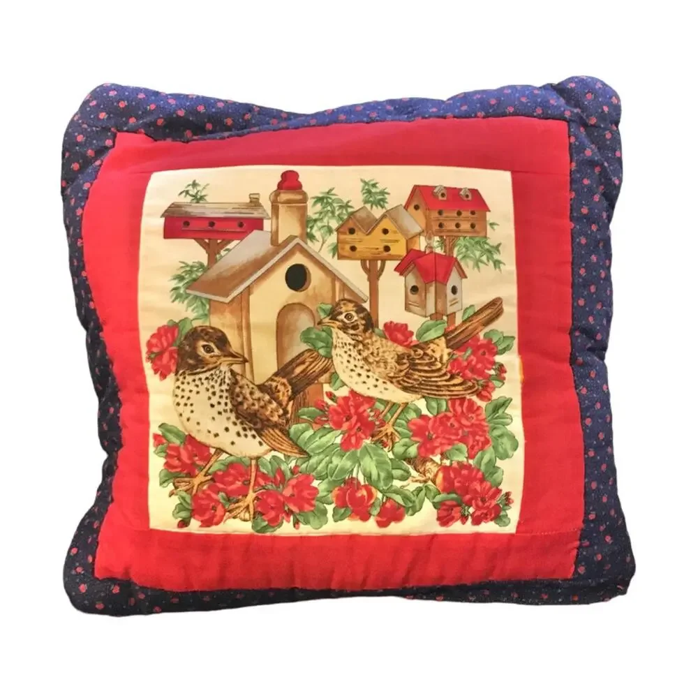 VTG HANDMADE Pillow Quilt Combo Birds Florals Apples Farmhouse Cottagecore